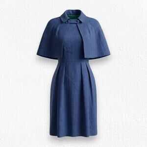 Vintage 1950s Adele Simpson Navy Blue Tweed Cape Dress Union Made Vintage Size 6